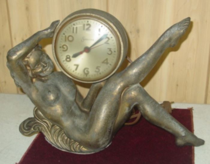 Metal Sessions Art Deco Nude Lady Clock - Runs!