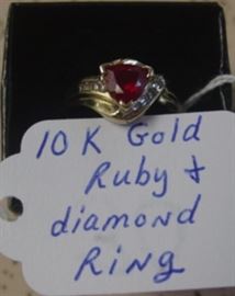 10K Gold, Ruby & Diamond Ring