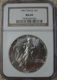 NGC 1987 Silver Eagle Dollar - MS 69