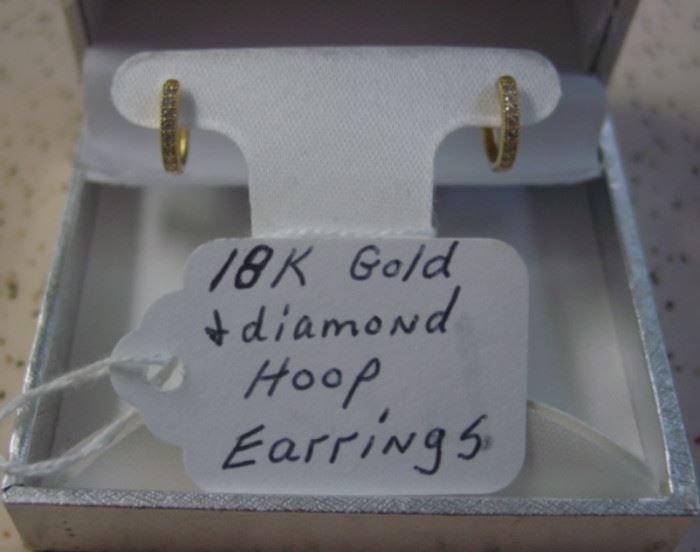 18K Gold & Diamond Hoop Earrings