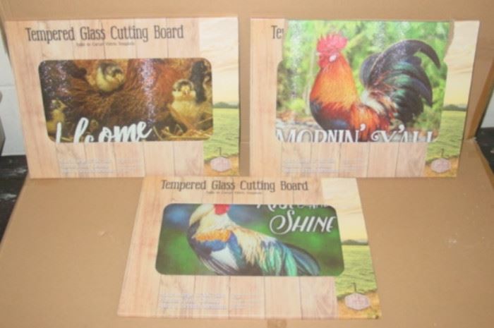 Glass Cutting Boards w/Chickens & Roosters