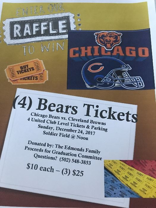 ENTER for a chance to win 4 United Club Level tickets including parking to the Bears game on December 24th at Noon.  The drawing will be held on December 1st.  This would be a GREAT Christmas Gift or any occasion gift!!!