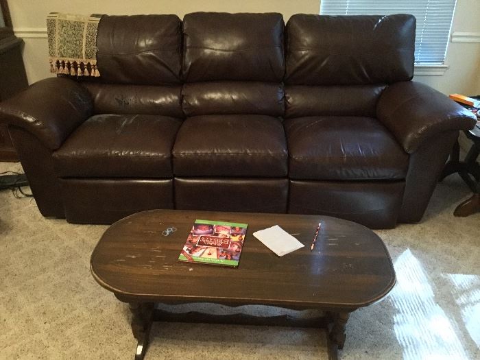 Sofa - has damage on left side - still in overall good condition & coffee table that matches end tables