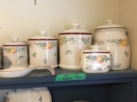 Jay Import 5 Pc Canister set "Abundance" pattern. Other items are spoon rest and napkin holder