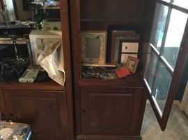 Glass shelf unit on right