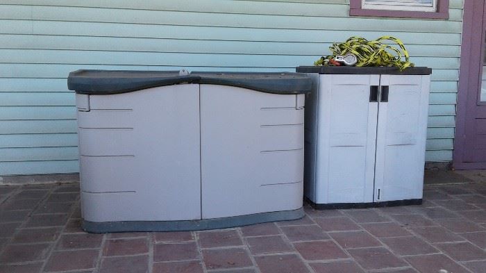 TWO HEAVY DUTY PATIO STORAGE UNITS READY FOR YOUR ENTERTAINING NEEDS. PROTECTS AND KEEPS SAFE CUSHIONS, ETC.     EXCELLENT CONDITION.