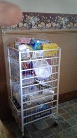 FOUR LEVEL STORAGE KITCHEN CART. COMES WITH EVERYTHING IN IT!