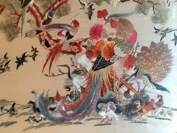 Incredible handmade embroidered silk textile artwork 