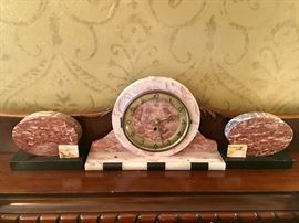 Art Deco marble clock with garnitures 