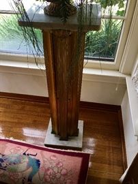 Gilt metal Art Deco pedestal with marble top 