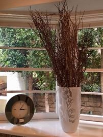 Pair of beautiful etched and carved  art glass vase with natural branches 