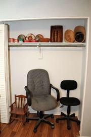 Office Chairs, Small Childs Rocker, Tins, Baskets
