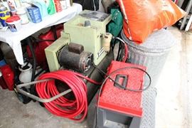 Air Compressor, Step Stool, Galvanized Trash Can, Pump Up Sprayers