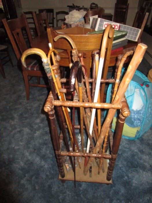 Antique cane collection, cane stand
