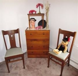 Vintage hats, chairs, chest of drawers