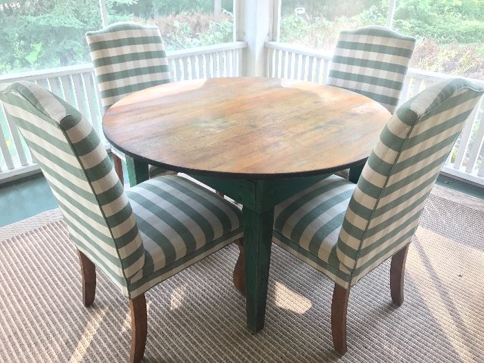Shabby Chic vintage table and four upholstered chairs. (Chairs are priced separately from the table). Located in the house. 
