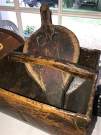 Antique bellows and wooden basket