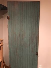 Super cool patina finished light aqua blue antique door with original hardware