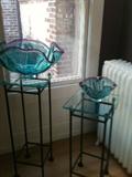 Large piece of art by glass artist Cliff Goodman. Smaller bowl and stands are not for sale.