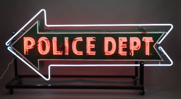 Working Neon, Double Sided Police Department Sign.  With custom holding rack. 