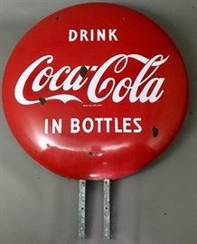 1950's 48" Round Coca Cola Button Sign, Porcelain. 