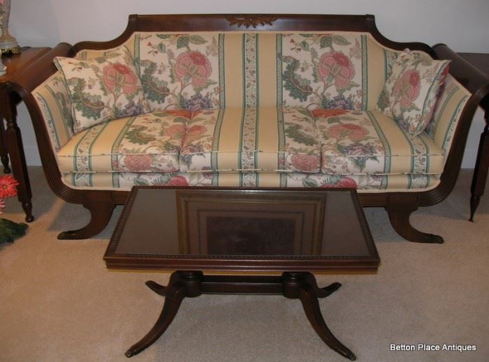 Antique Mahogany Duncan Phyfe Style Sofa with Small Coffee Table same style....................Sofa is sold....Table is not