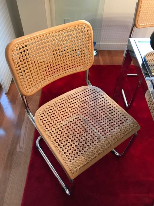 Cane and chrome dining chairs