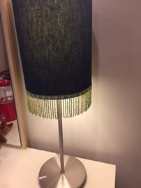 2 lamps with denim and beaded lampshades