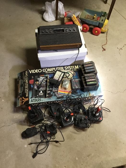 Vintage Atari system with games