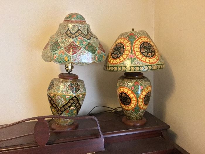 Hand painted camel skin lamps