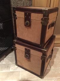 Pair of Leather and Brass Trunks
