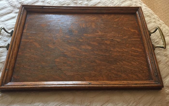 Wood Serving Tray w/ Brass Handles