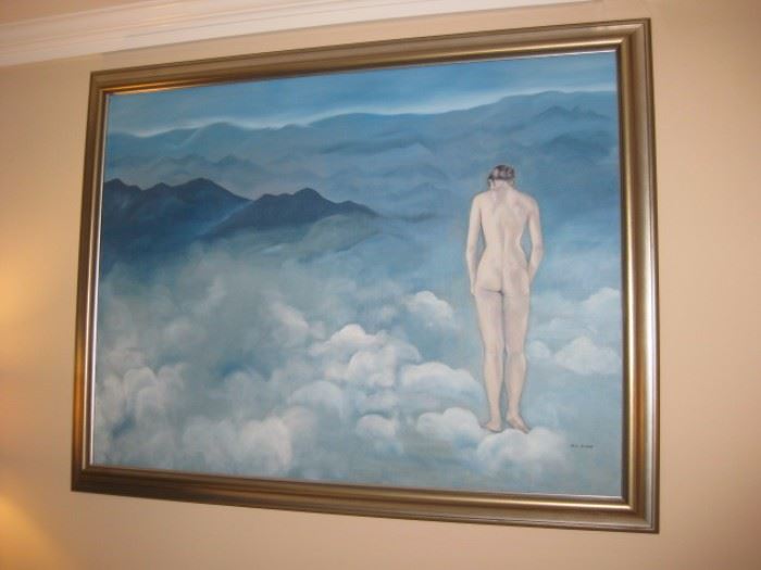 Large original oil painting. Up in the clouds.  Signed.