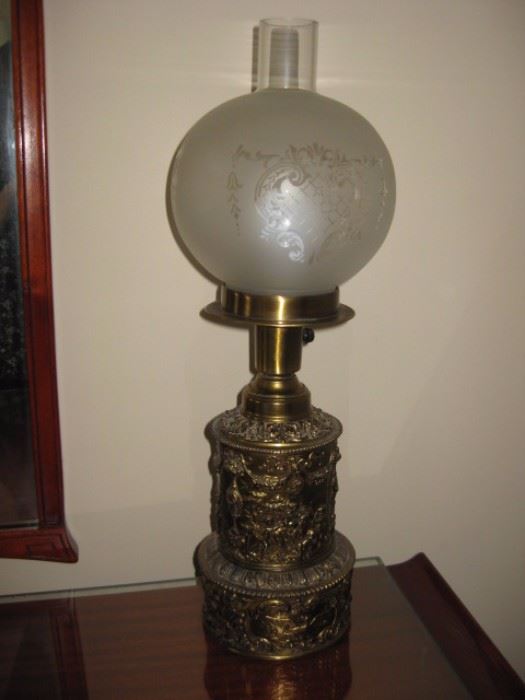 Vintage brass electric hurricane lamp.