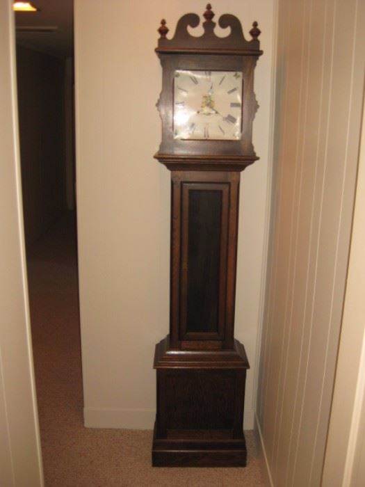 Antique oak grandfather/hall clock.