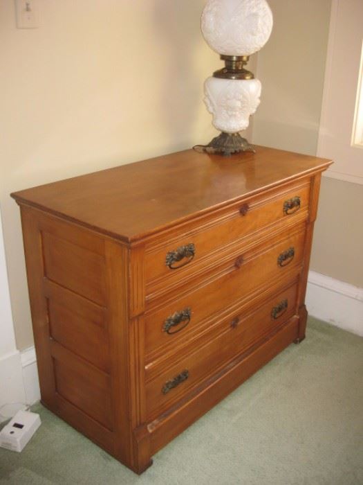 Antique 3-drawer solid oak dresser.  Victorian or Eastlake era.
