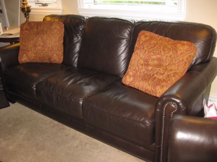 High-end leather sofa with nail-head trim