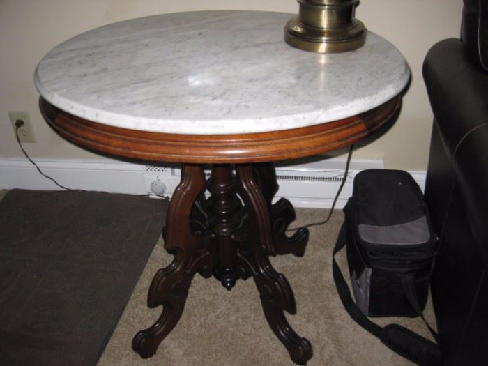 Antique walnut marble top parlor lamp table
