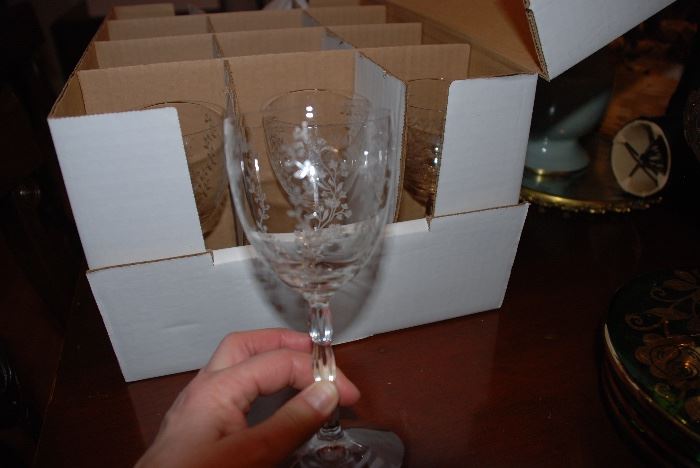 Set of 12 etched wine glasses- 1940's
