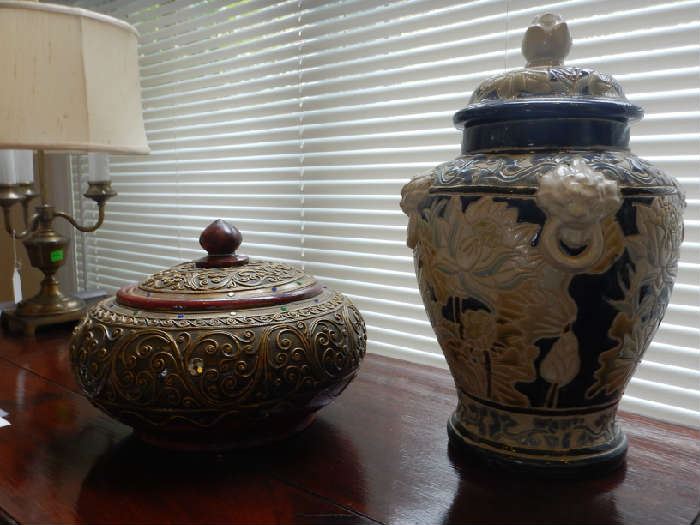 GINGER JAR AND COVERED BOWL