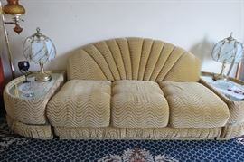 Psychedelic 70's Velvet Sofa with matching end tables 