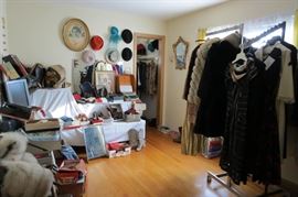 Roomful of vintage clothing..