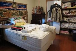 Queen CLEAN Mattress and MORE Vintage clothing.. This room is full of leather clothing