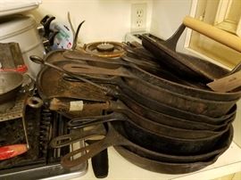 lots of cast iron pans