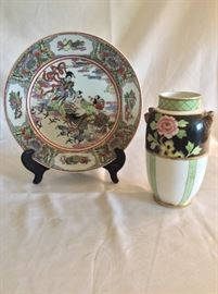 Japanese Signed Plate and Nippon Vase.