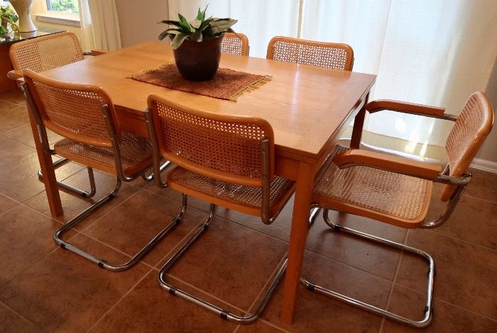 Nice Wood Dining Table with Cane Seat Chairs - Great Size!!