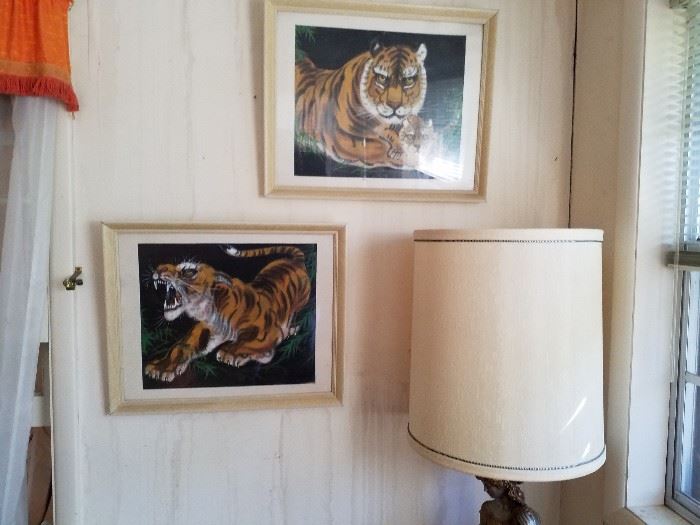 Oriental Japanese tiger pictures. Sold as a set