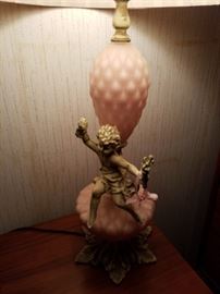 Antique pink cherub lamp