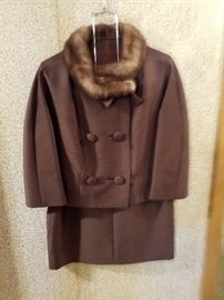 Vintage fur collar jacket and skirt