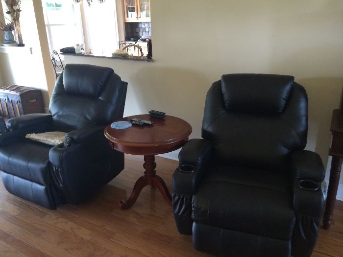 Two Blue Recliners like new and small Round table 